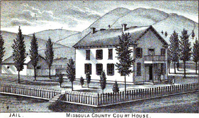 Black-and-white architect sketch of Missoula County Courthouse, which originally housed the Jail.